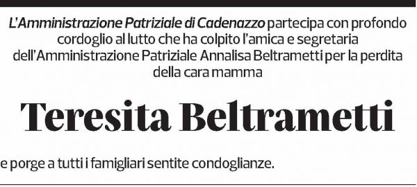 Annuncio funebre Teresita Beltrametti