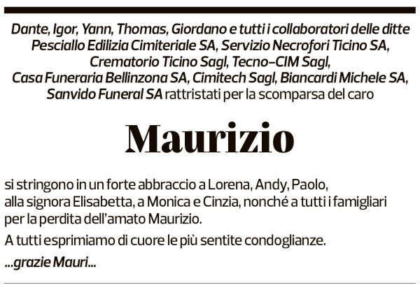 Annuncio funebre Maurizio Sanvido