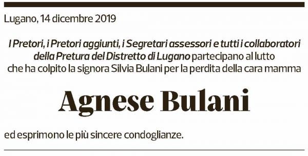 Annuncio funebre Agnese Bulani