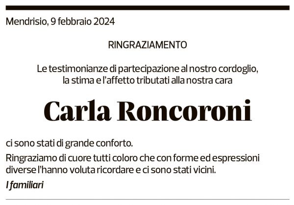 Annuncio funebre Carla Roncoroni