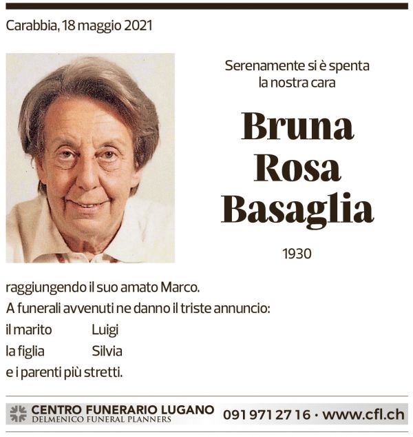 Annuncio funebre Bruna Rosa Basaglia