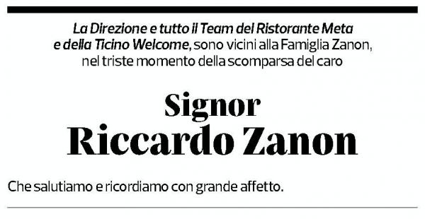 Annuncio funebre Riccardo Zanon