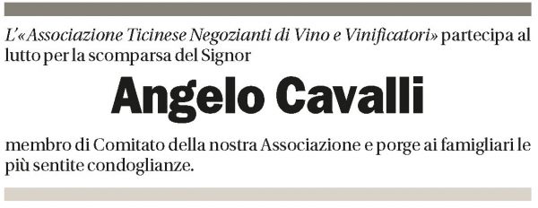 Annuncio funebre Angelo Cavalli