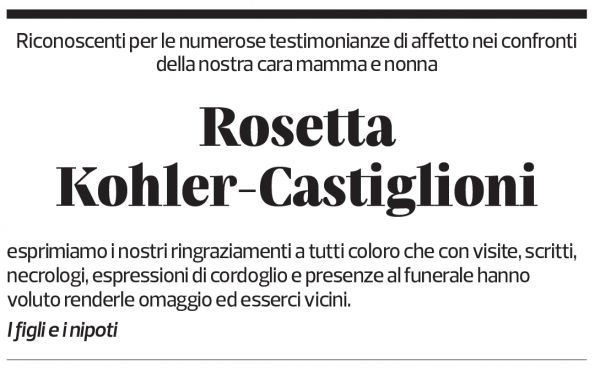 Annuncio funebre Rosetta Kohler-castiglioni