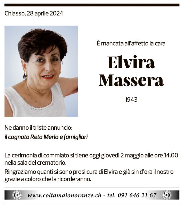 Annuncio funebre Elvira Massera