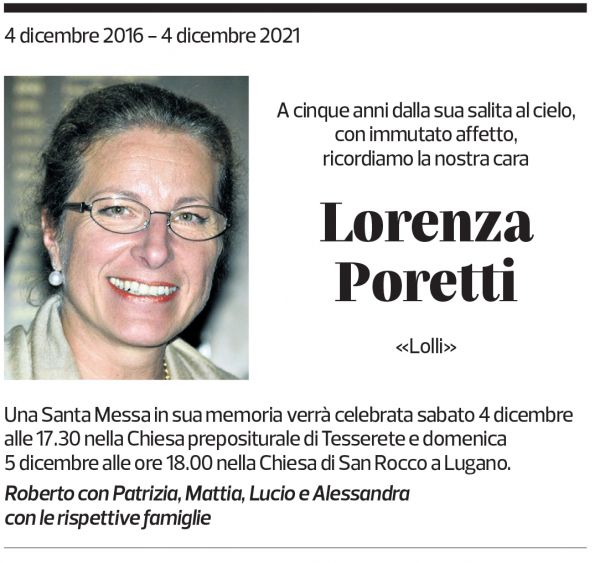 Annuncio funebre Lorenza Poretti