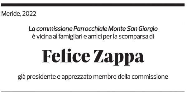 Annuncio funebre Felice Zappa