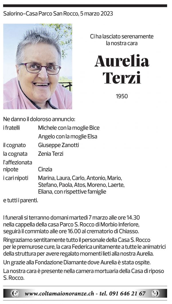 Annuncio funebre Aurelia Terzi