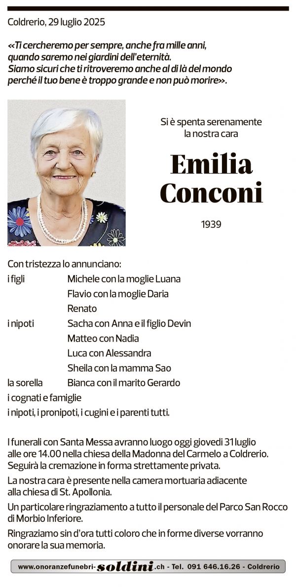 Annuncio funebre Emilia Conconi
