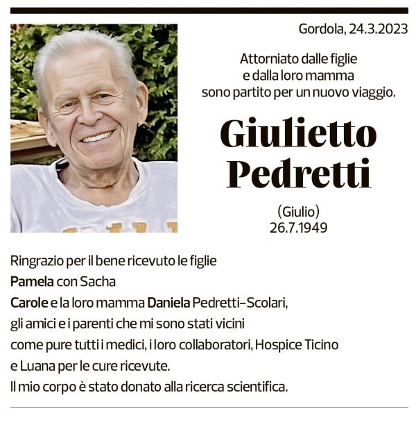 Annuncio funebre Giulietto Pedretti