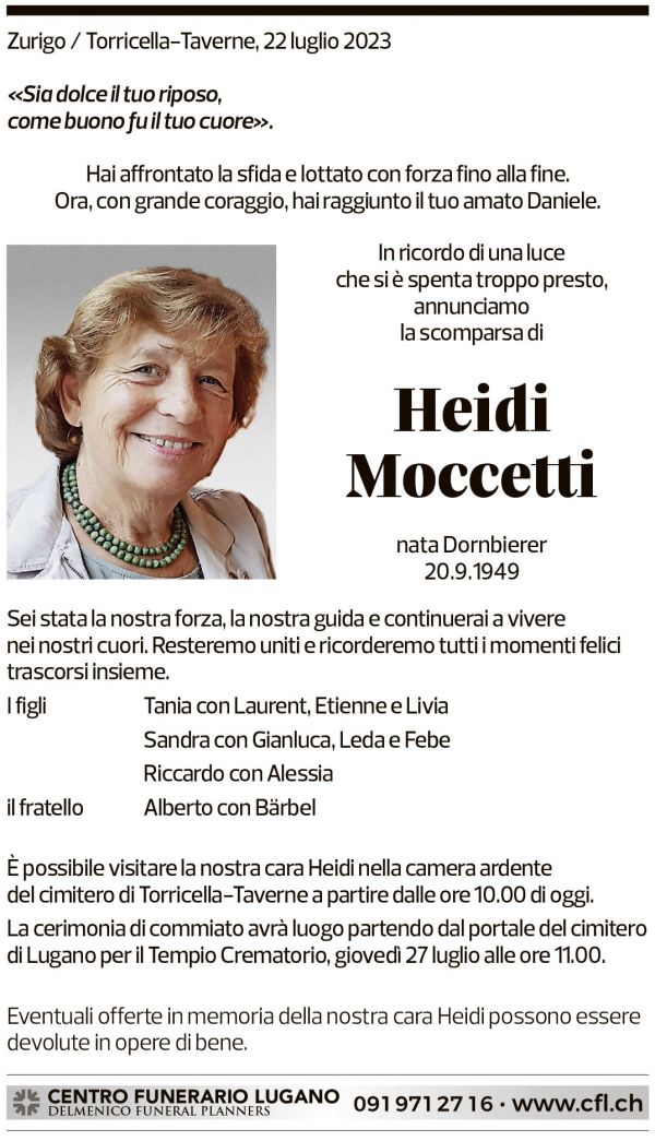 Annuncio funebre Heidi Moccetti