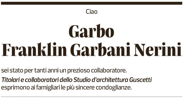 Annuncio funebre Garbo Franklin Garbani Nerini