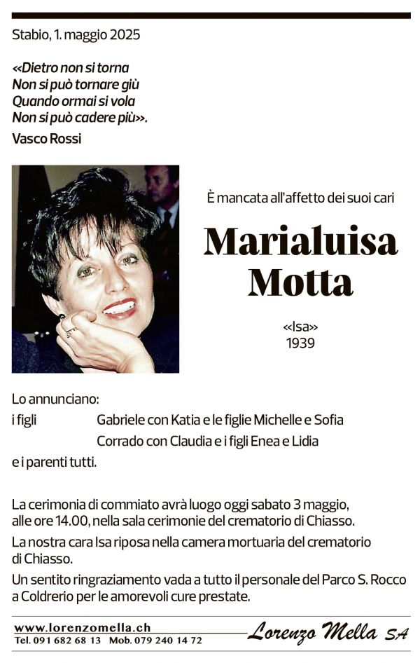 Annuncio funebre Marialuisa Motta