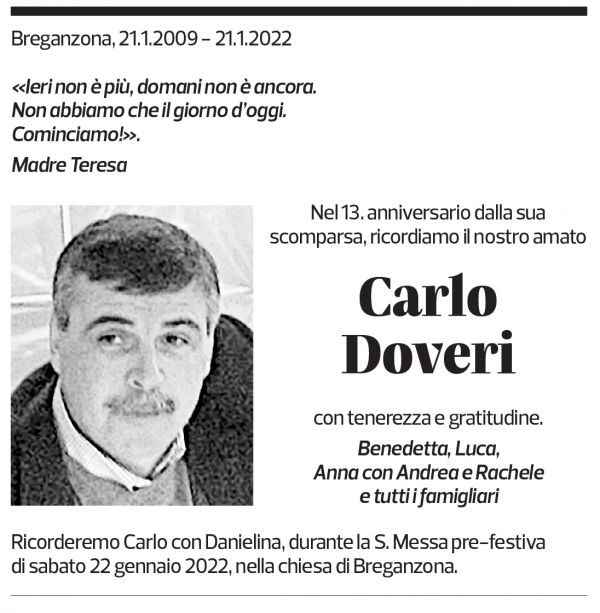 Annuncio funebre Carlo Doveri