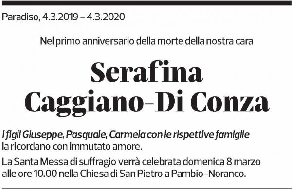 Annuncio funebre Serafina Caggiano-di Conza