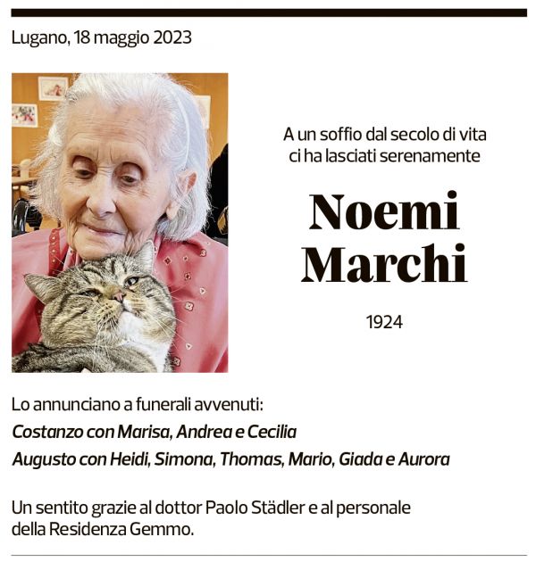 Annuncio funebre Noemi Marchi