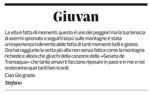 Annuncio funebre Giovanni Balmelli