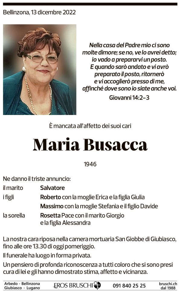 Annuncio funebre Maria Busacca