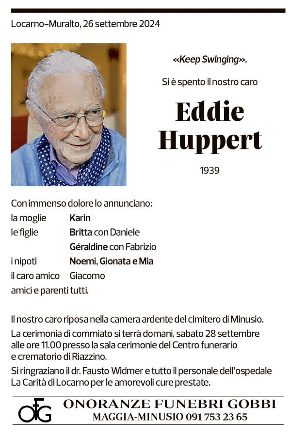 Annuncio funebre Eddie Huppert