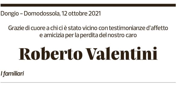 Annuncio funebre Roberto Valentini