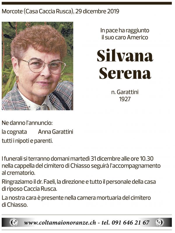 Annuncio funebre Silvana Serena