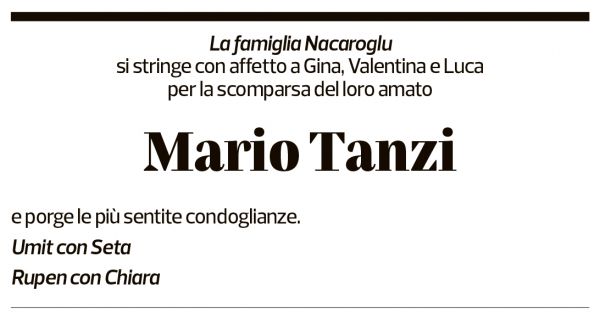 Annuncio funebre Mario Tanzi