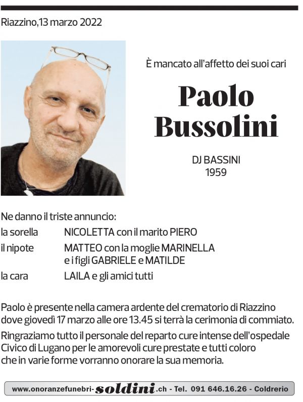 Annuncio funebre Paolo Bussolini