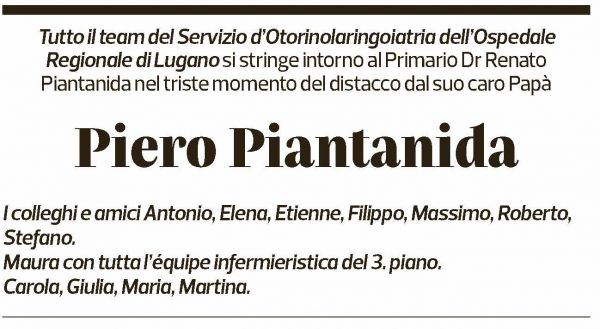 Annuncio funebre Piero Piantanida