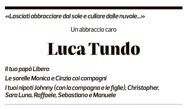 Annuncio funebre Luca Tundo