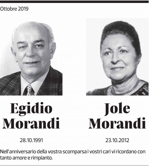 Annuncio funebre Egidio Morandi Jole Morandi