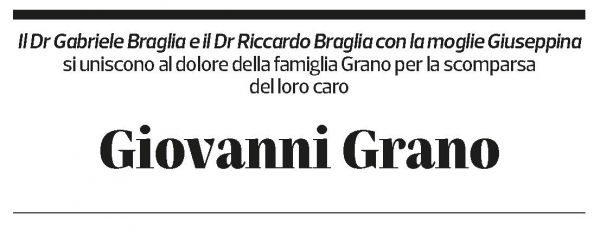 Annuncio funebre Giovanni Grano