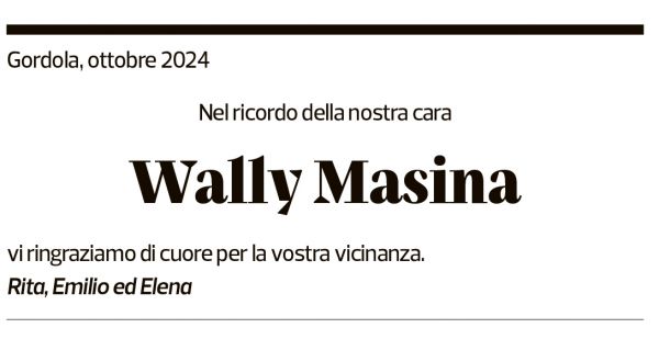 Annuncio funebre Wally Masina