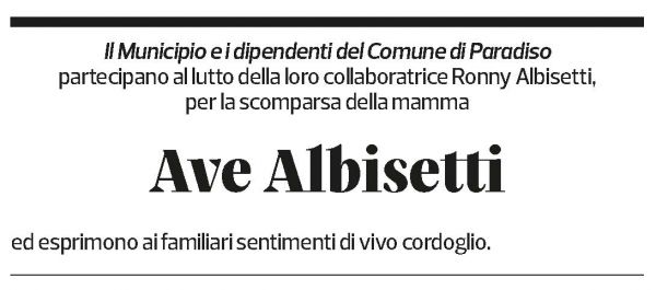 Annuncio funebre Ave Albisetti