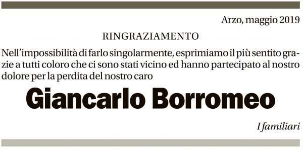 Annuncio funebre Giancarlo Borromeo
