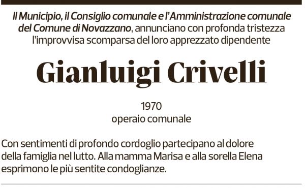 Annuncio funebre Gianluigi Crivelli