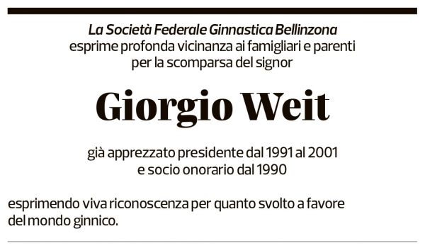Annuncio funebre Giorgio Weit