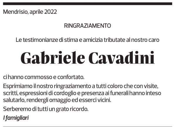 Annuncio funebre Gabriele Cavadini