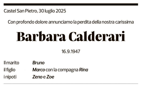 Annuncio funebre Barbara Calderari
