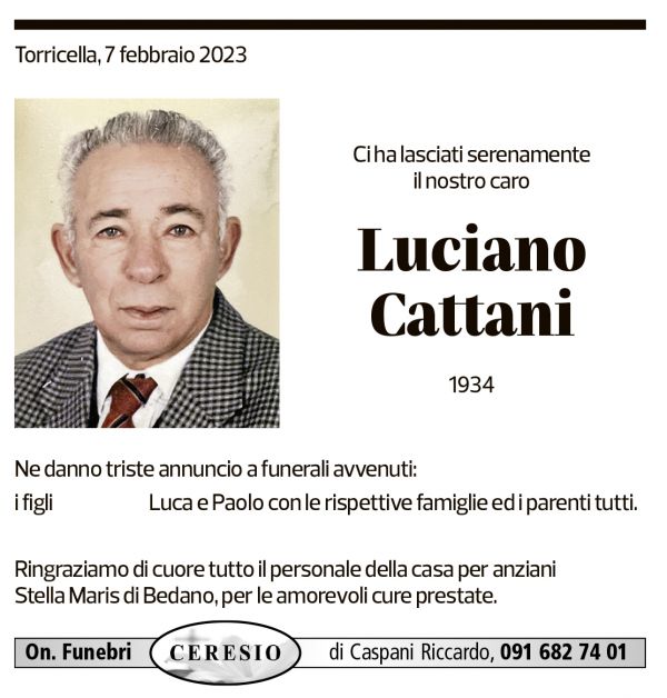 Annuncio funebre Luciano Cattani