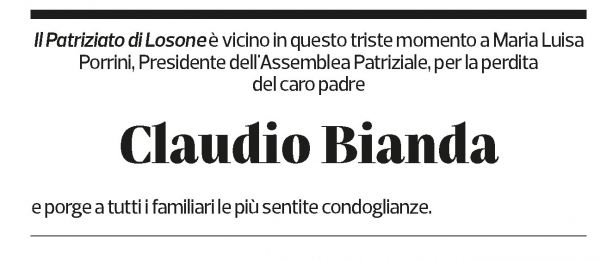 Annuncio funebre Claudio Bianda