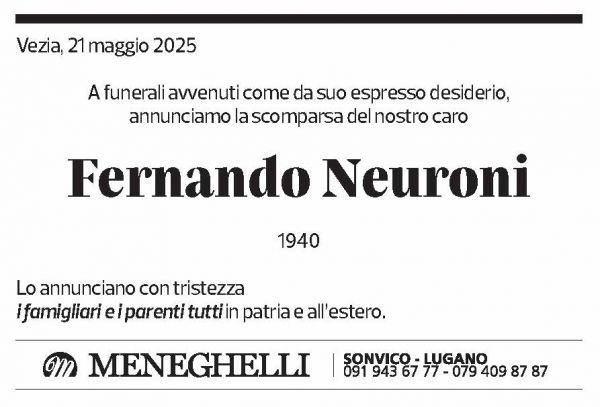 Annuncio funebre Fernando Neuroni