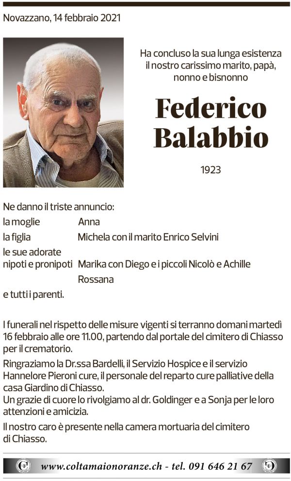 Annuncio funebre Federico Balabbio