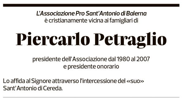 Annuncio funebre Piercarlo Petraglio