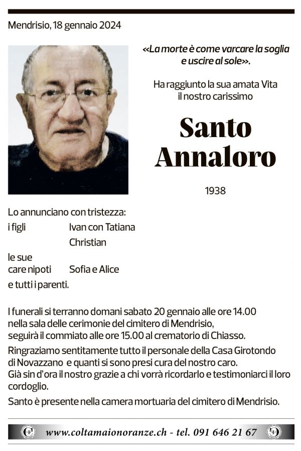 Annuncio funebre Santo Annaloro