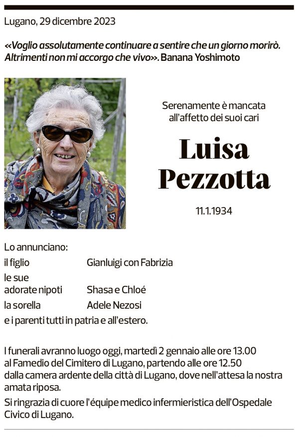 Annuncio funebre Luisa Pezzotta