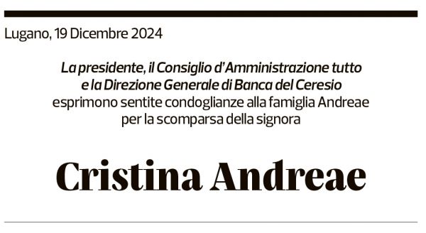 Annuncio funebre Maria Cristina Andreae