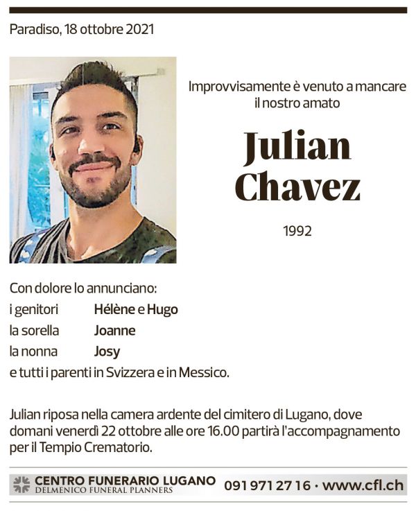 Annuncio funebre Julian Chavez