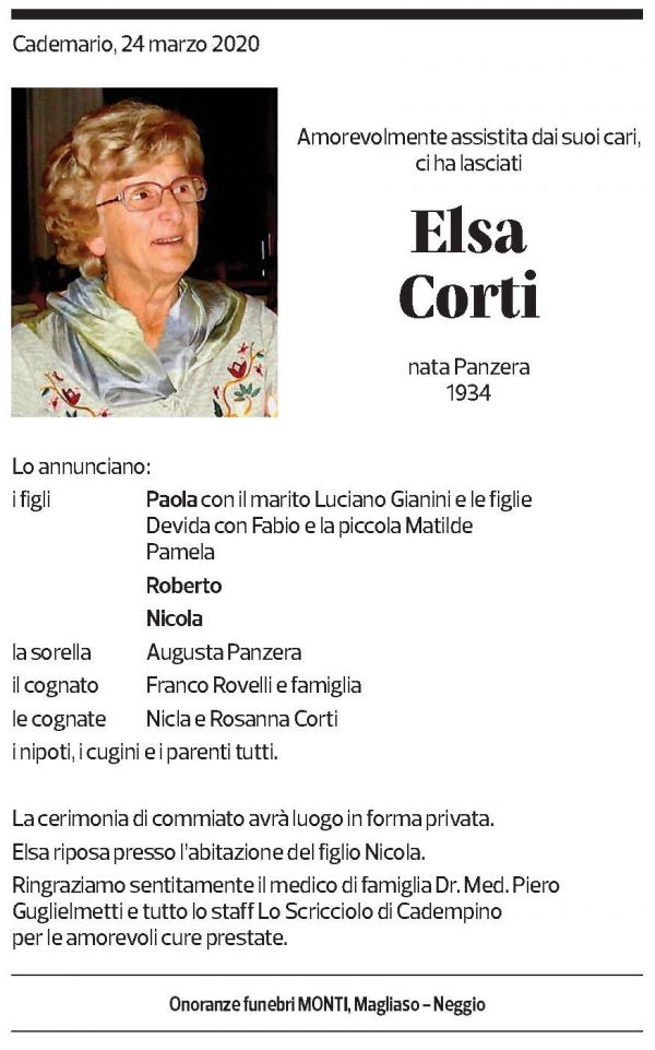 Annuncio funebre Elsa Corti