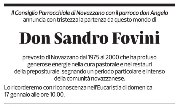 Annuncio funebre Sandro Fovini