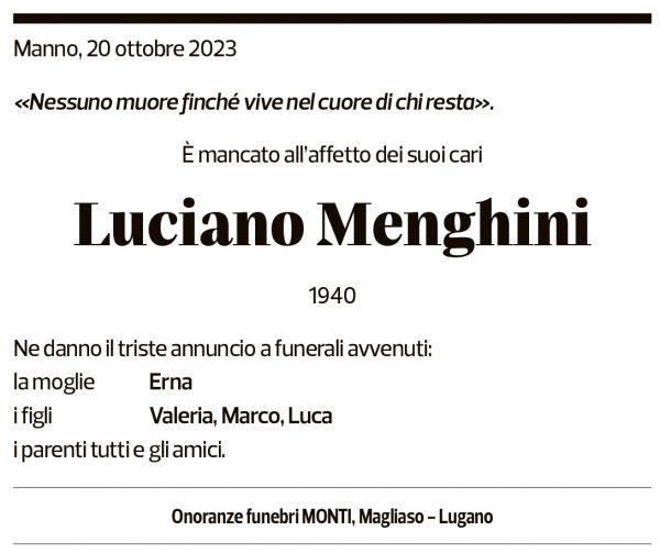 Annuncio funebre Luciano Menghini